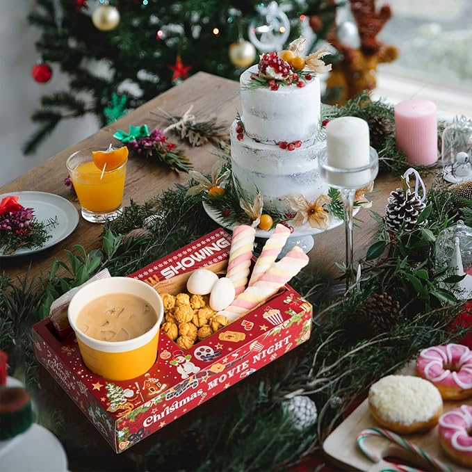 20 Pcs Christmas Party Supplies Movie Night Paper Snack Trays Xmas