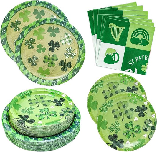 180PCS St Patrick's Day Party Supplies Shamrock Paper Plates &