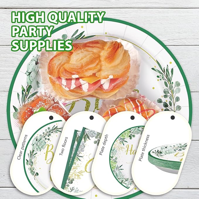 96Pcs Bridal Shower Party Supplies Sage Green Bride to Be Plates and