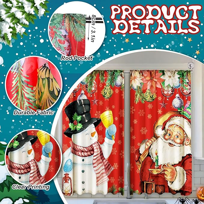 2 Pcs Christmas Curtains for Living Room Snowman Santa Claus