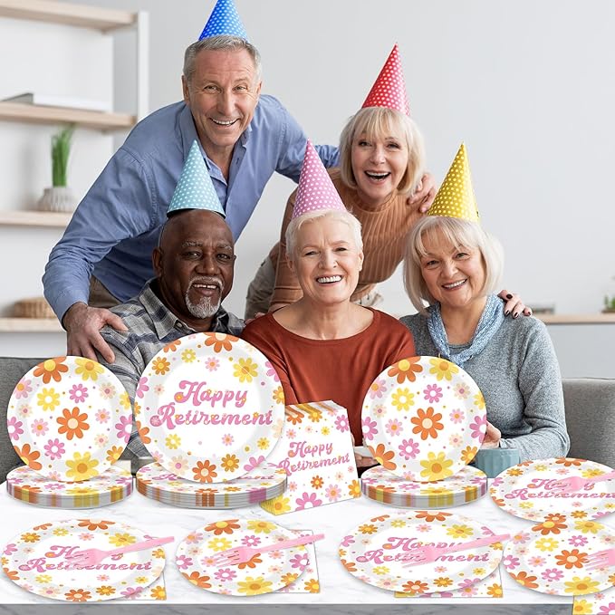 96Pcs Retirement Party Supplies Happy Retirement Plates and Napkins