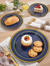 WDF Partyware 175PCS Blue and Gold Plastic Plates - Navy Blue Plates