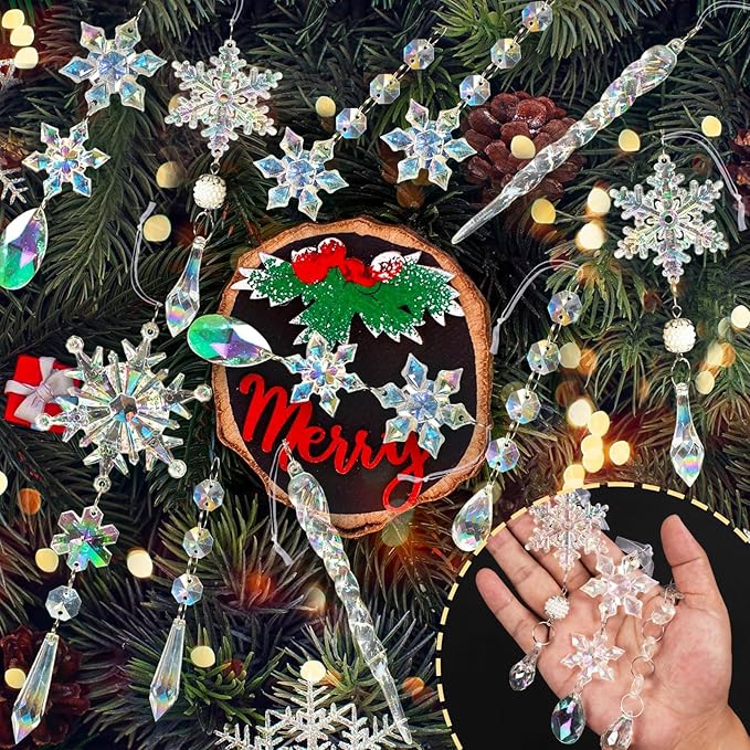 48pcs Christmas Crystal Ornaments for Tree - Iridescent Christmas