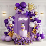 royal Purple gold white Balloon garland kit 126Ppcs luxury double