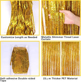2 Pack 3.2ft x 8.2ft Gold Metallic Foil Curtains, Big Laser Glitter