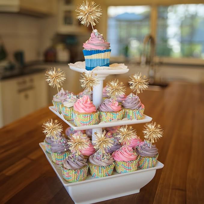Gyufise 30Pcs Foil Firework Cupcake Toppers Happy Birthday Cake