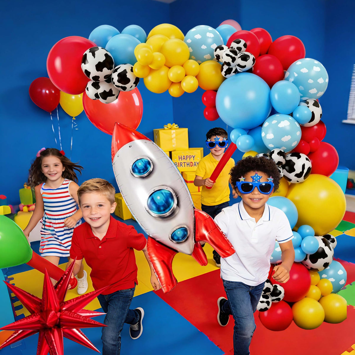 Cowboy and Space Birthday Decorations for Boys, Cartoon Theme Party