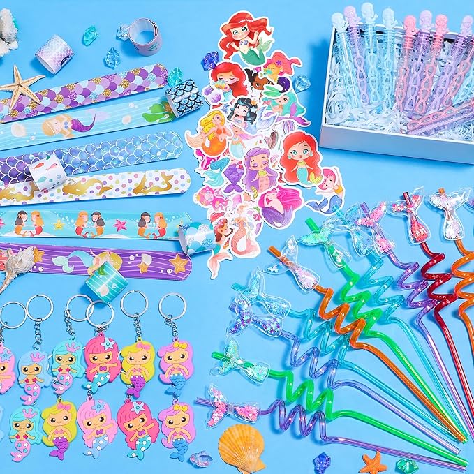 98 Mermaid Party Favors for Girls Birthday Supplies Straw Bubble