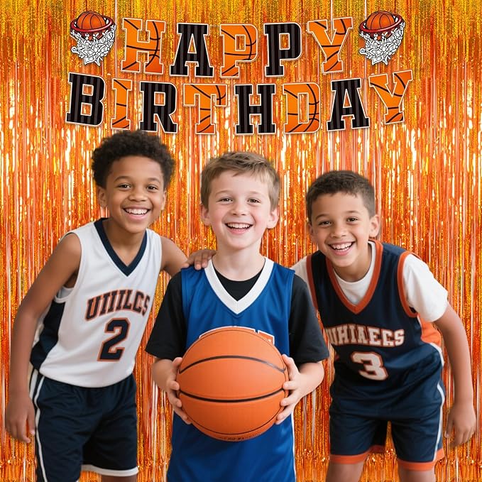 Melsan Orange Tinsel Backdrop Curtains, 3.2ft x 8.2ft Sparkle