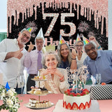 75th Birthday Decorations for Women with Banner Rose Gold Tablecloth