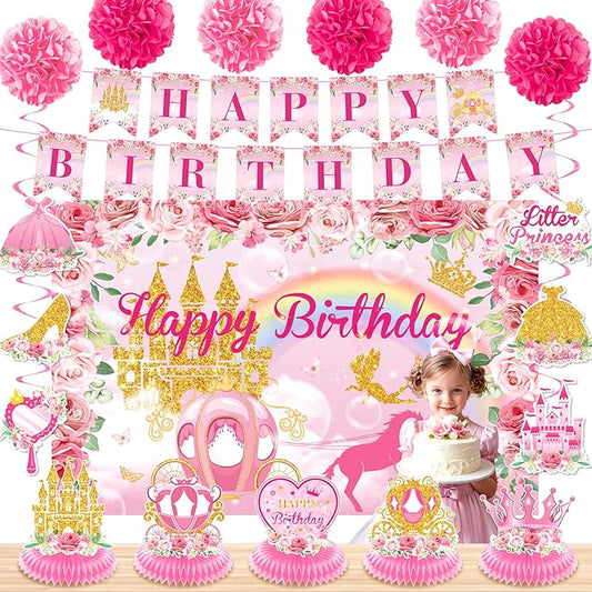 Floral Princess Birthday Party Decorations Pink Gold Princess Happy