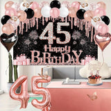 45th Birthday Decorations for Women 49pcs Black Rose Gold Black