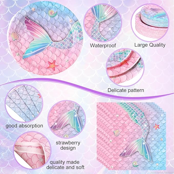 452 Pcs Mermaid Party Decorations Include Sea Mermaid Paper Plates