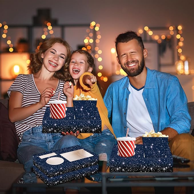48Pcs Movie Night Supplies 24 Movie Night Snack Trays with 24 Popcorn