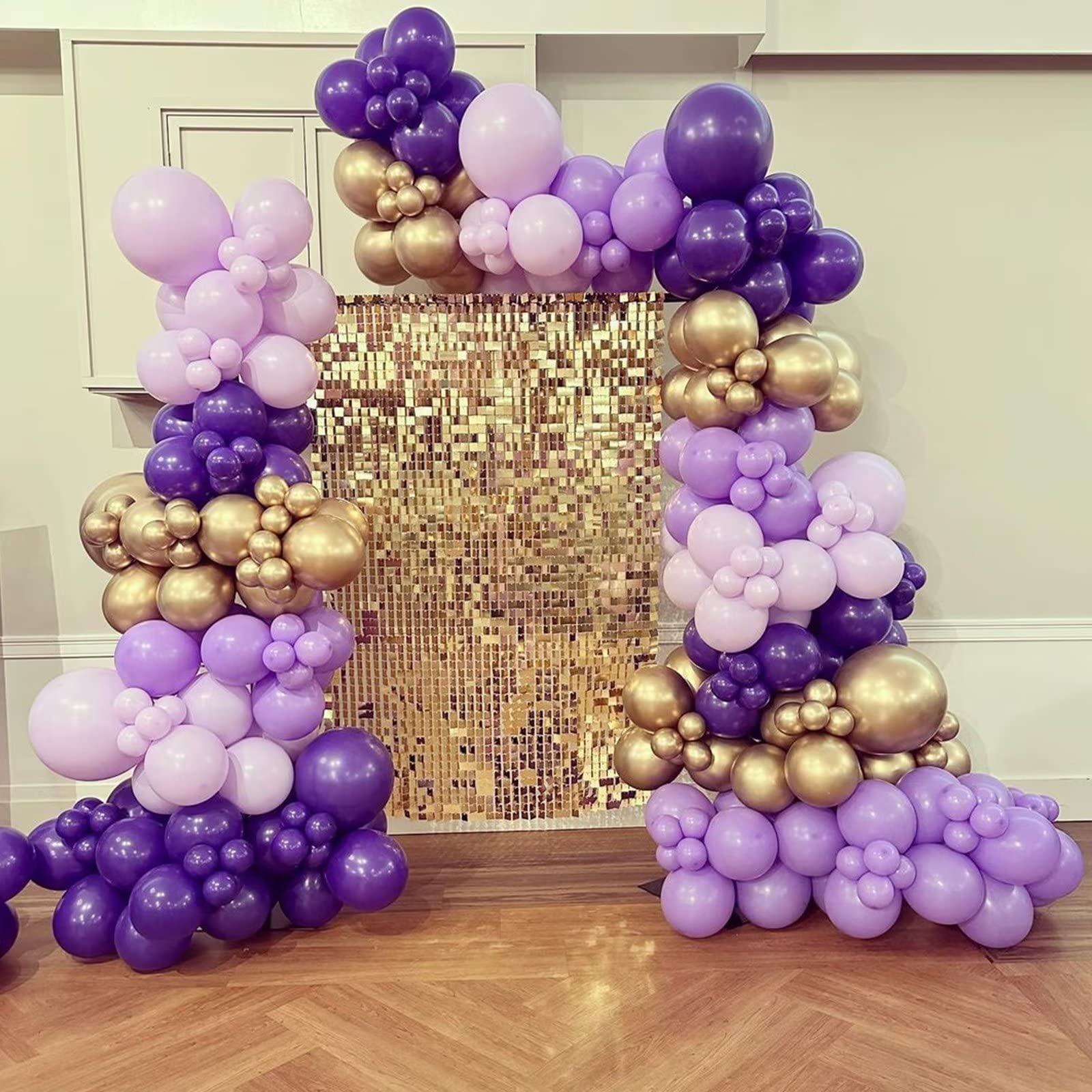 Purple Gold Balloon Garland Arch Kit, Metallic Gold and Latex Purple