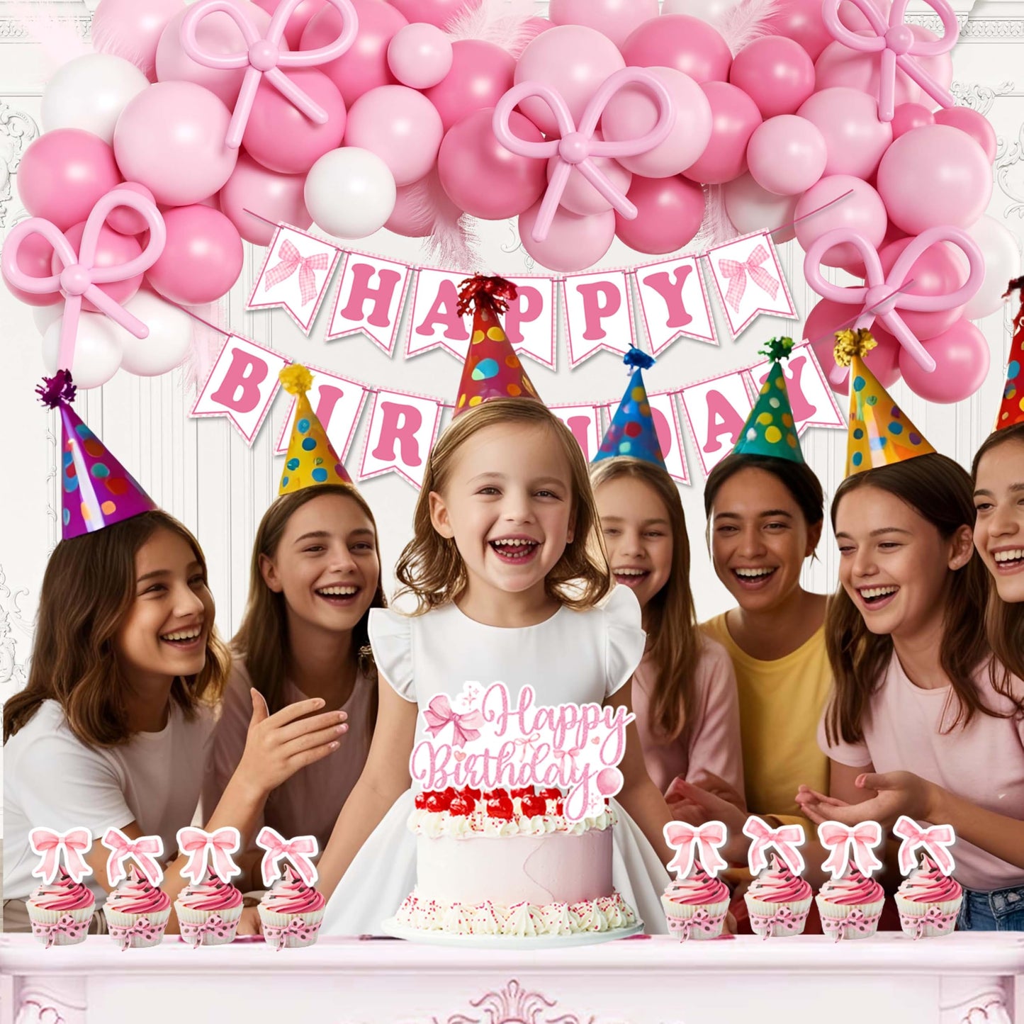 Pink Bow Birthday Decorations for Girls Women, Coquette Birthday