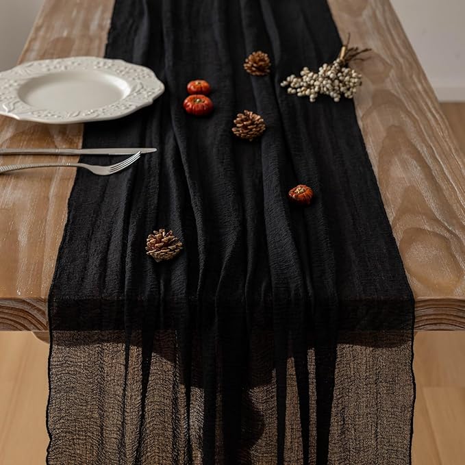 Keketoarrange 3pcs Halloween Table Runner Black Cheesecloth Gauze