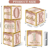 3Pcs 1st Birthday Boxes Decorations for Girls Pink Rose Gold Miss