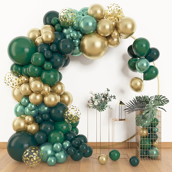 Amandir 153pcs Green and Gold Balloon Garland Arch Kit, Different