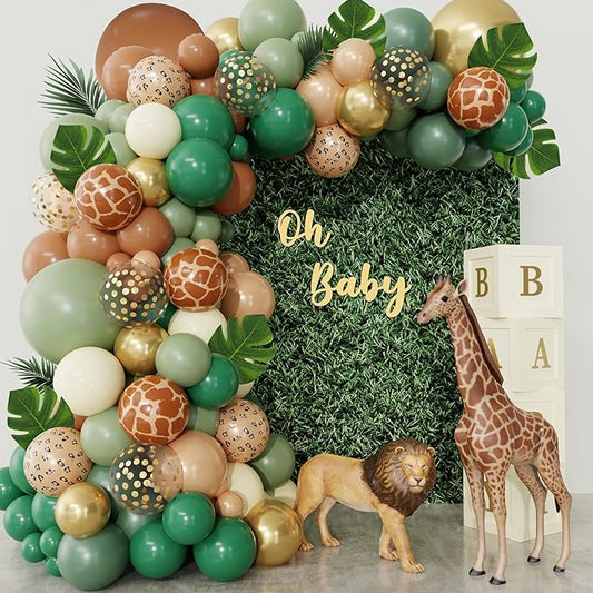 170Pcs Jungle Safari Balloons Arch Garland Kit Sage Green Brown