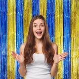 Voircoloria 3 Pack 3.3 x 8.2 ft Blue Gold Foil Fringe Backdrop