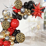 Red Black Gold Balloon Arch Garland Kit Leopard Cheetah Print Party