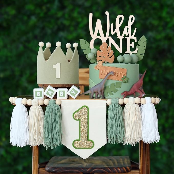 Wild One High Chair Banner for 1st Birthday Party Boy Decorations