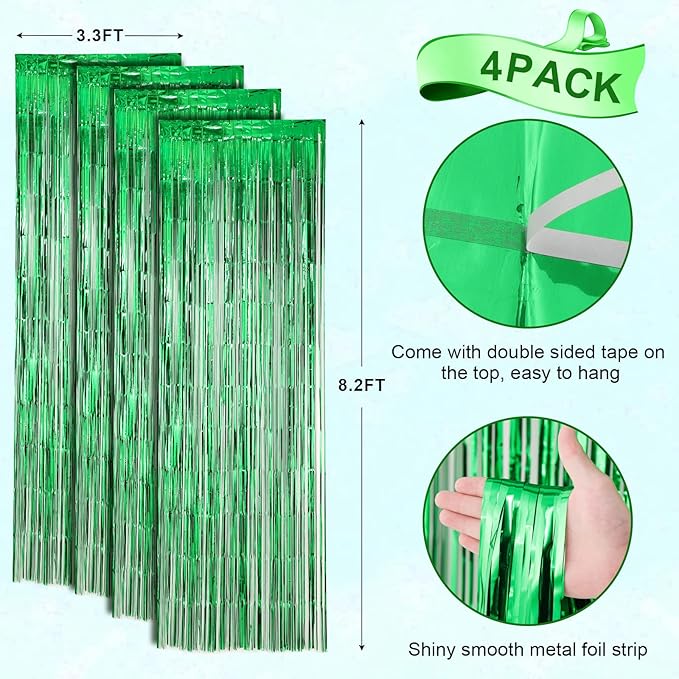 Voircoloria 4 Pack Green Foil Fringe Backdrop Curtains, St. Patrick‘s