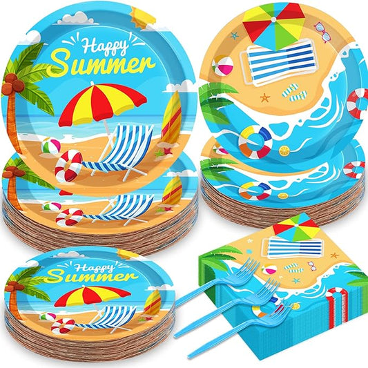 50 Guests Beach Plates and Napkins Party Supplies Summer Birthday