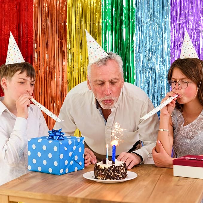 2 Pack Rainbow Party Backdrop Streamers Decorations Colorful Foil