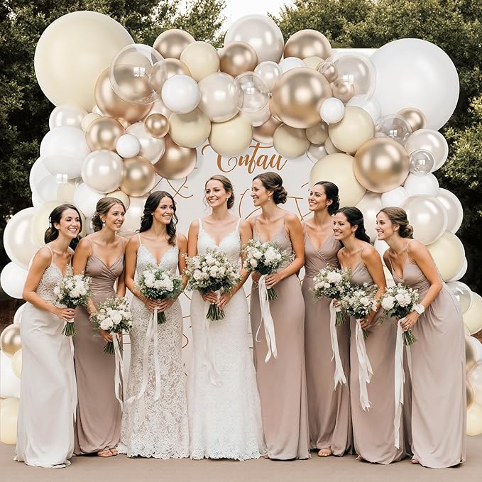 Amandir 153 Pcs White Sand Metallic Champagne Gold Balloons Arch