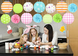 16pcs Easter Party Hanging Decorations Pastel Paper Lanterns and Pom