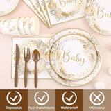 175 Pcs Boho Baby Shower Decorations, 25 Guest Baby Shower Plates and