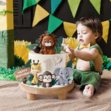 19pcs Safari Animal Cake Topper Jungle Wild Cake Toppers with Leaves