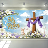 Large Happy Easter Banner 72x44 Inch He is Risen Backdrop for Easter