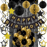 Black Gold Birthday Decorations for Men Women, Recosis Balloons in