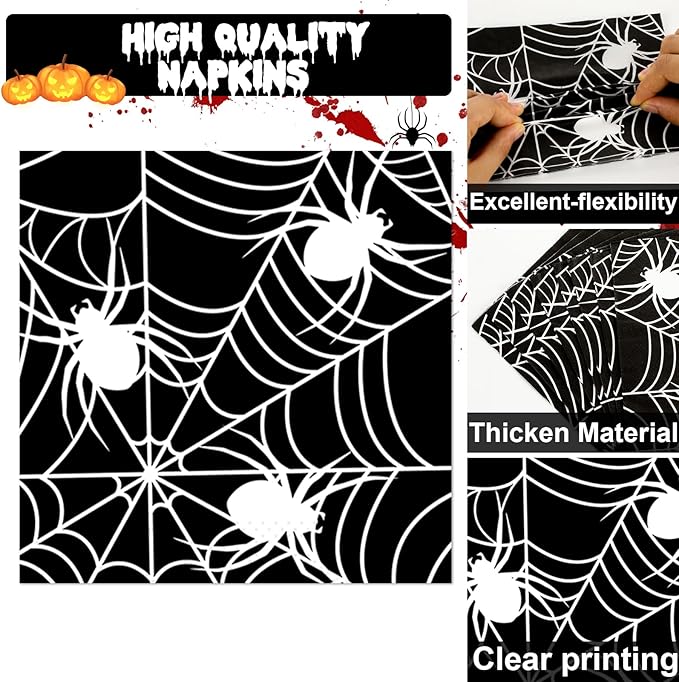 50 Guests Halloween Spider Web Plates and Napkins Party Supplies