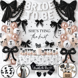 325 Pc Black Bow Bridal Shower Decorations Set - She’s Tying the Knot