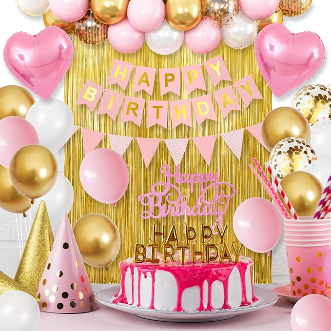 Pink Gold Birthday Decorations for Girls Happy Birthday Decorations