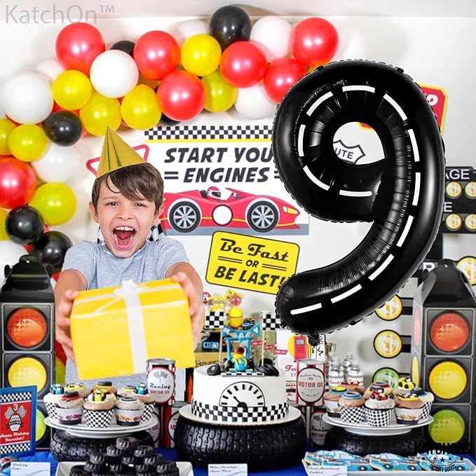 KatchOn, Giant Checkered Number 9 Balloon - 40 Inch | Foil 9 Birthday