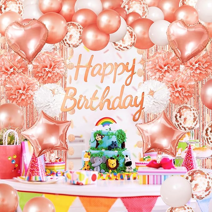 Rose Gold Birthday Party Decorations Happy Birthday Banner Rose