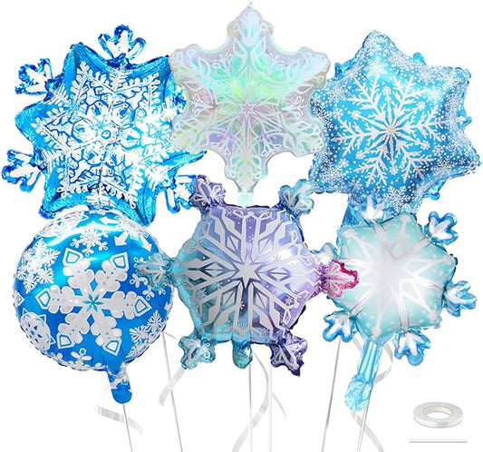 Biapian Snowflakes Balloons Set, Large Snowflake Shaped Foil Balloon,