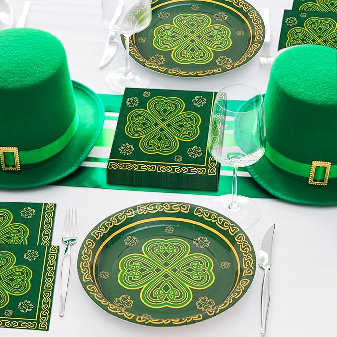 48 pcs St Patrick's Day Tableware Sets 9 Inch Shamrock Clover