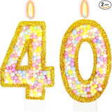40th Birthday Candle for Cake, Colorful Macaron Numeral Candles for