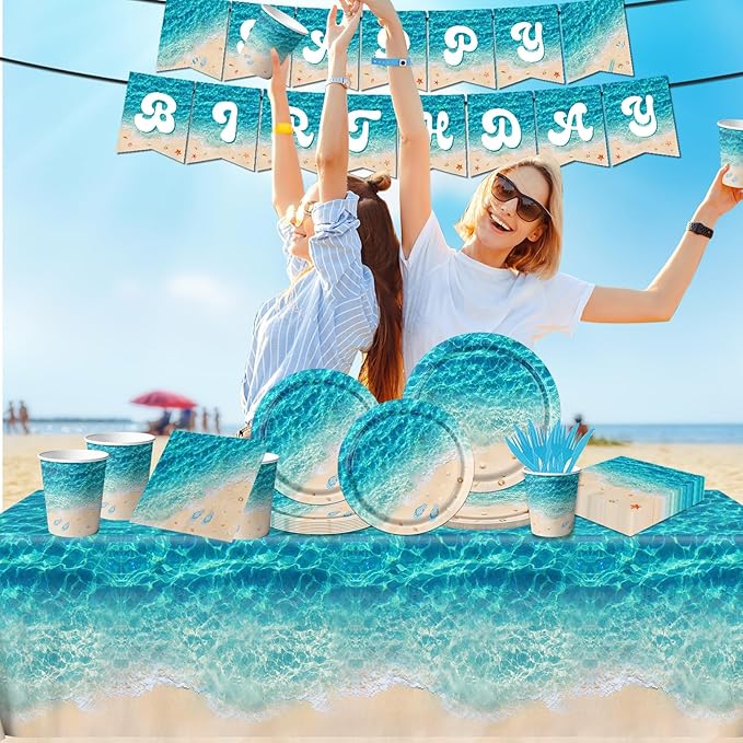 Beach Party Supplies 142Pcs Ocean Waves Birthday Party Supplies