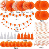 ZERODECO Party Decorations, 41 Pcs Orange Papar Fans Pompoms Garlands