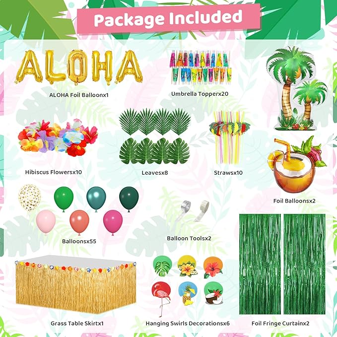 Hawaiian Luau Party Decorations Tropical Aloha Summer Beach Party