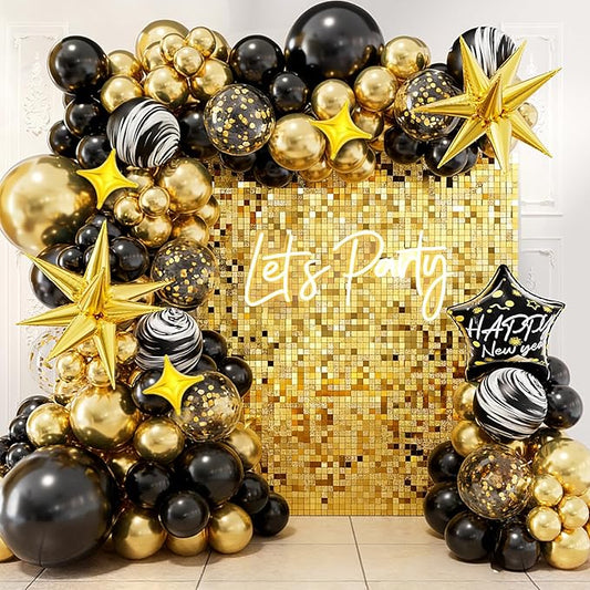 DBKL Black and Gold Balloon Garland Arch Kit, New Years Balloons with