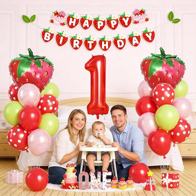 1st Birthday Decorations for Girls, 40 Inch Red Number 1 Balloon, 24