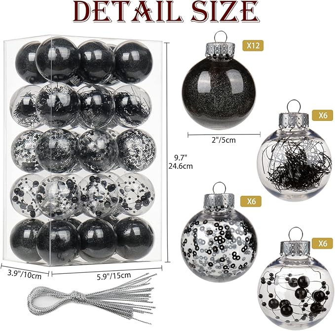 Briful 30PCS Shatterproof 2'' Halloween Tree Balls Set - Black &